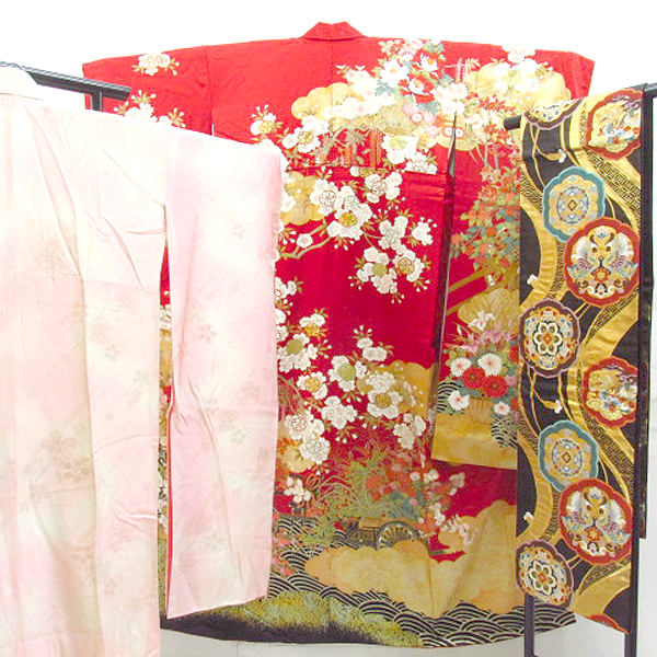 桜の振袖と襦袢 西陣織袋帯のセット品